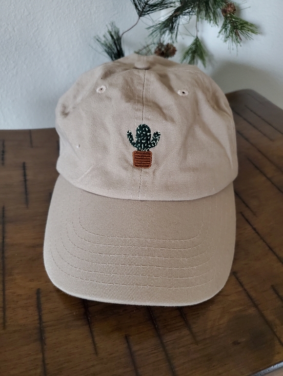 Accessories - Minimalist Cactus Embroidered Dad Hat | Khaki Tan Cotton Baseball Cap